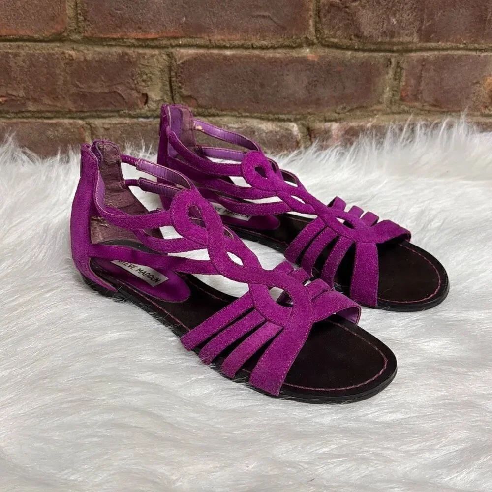 Steve Madden Women’s Magenta Pink Gladiator Leather Sandal Size 8